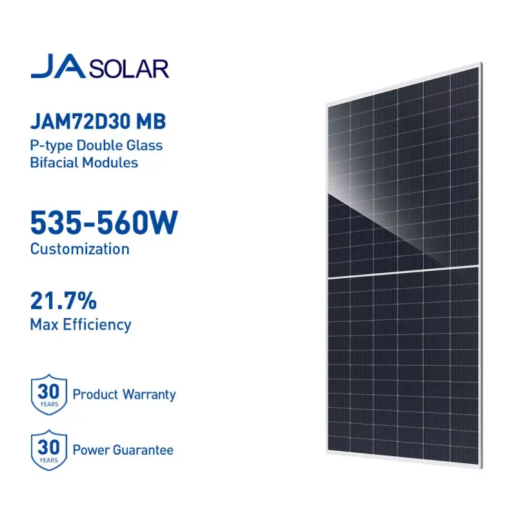 JA Solar JAM72D30 Bifacial 540W 545W 550W 555W 560W 565W Solar Plates With Dual Glass